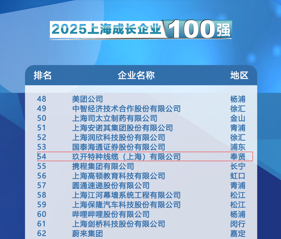 聚焦2025上海百强发布会：玖开特种线缆登榜成长企业100强